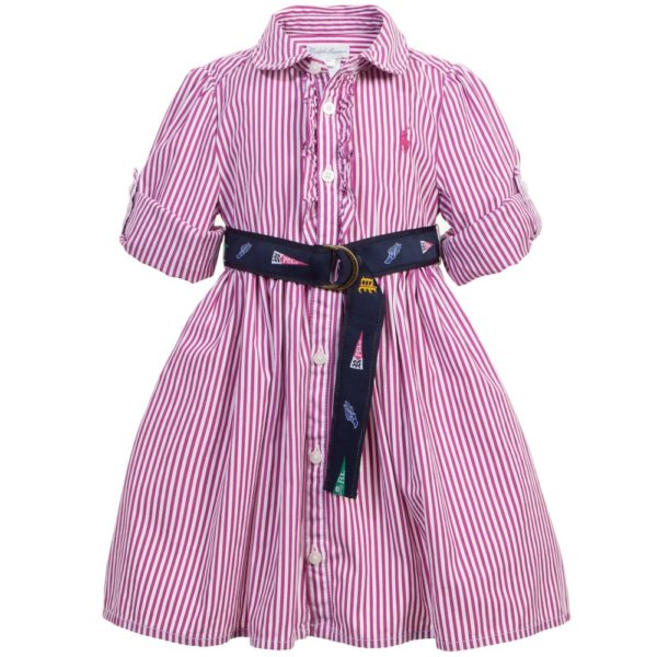 Ralph Lauren Polo Girls Striped Belted Shirt Dress